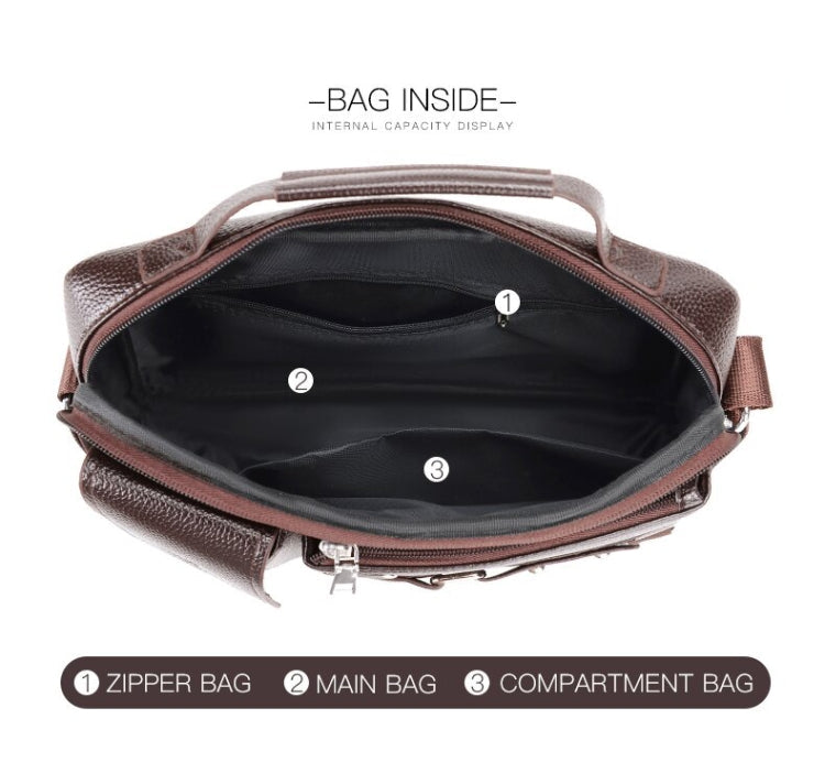 WEIXIER D235 Men Shoulder Bag Portable PU Leather Handbag(Plain Texture Dark Brown)