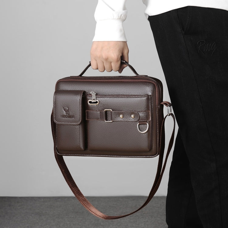 WEIXIER D235 Men Shoulder Bag Portable PU Leather Handbag(Plain Texture Dark Brown)