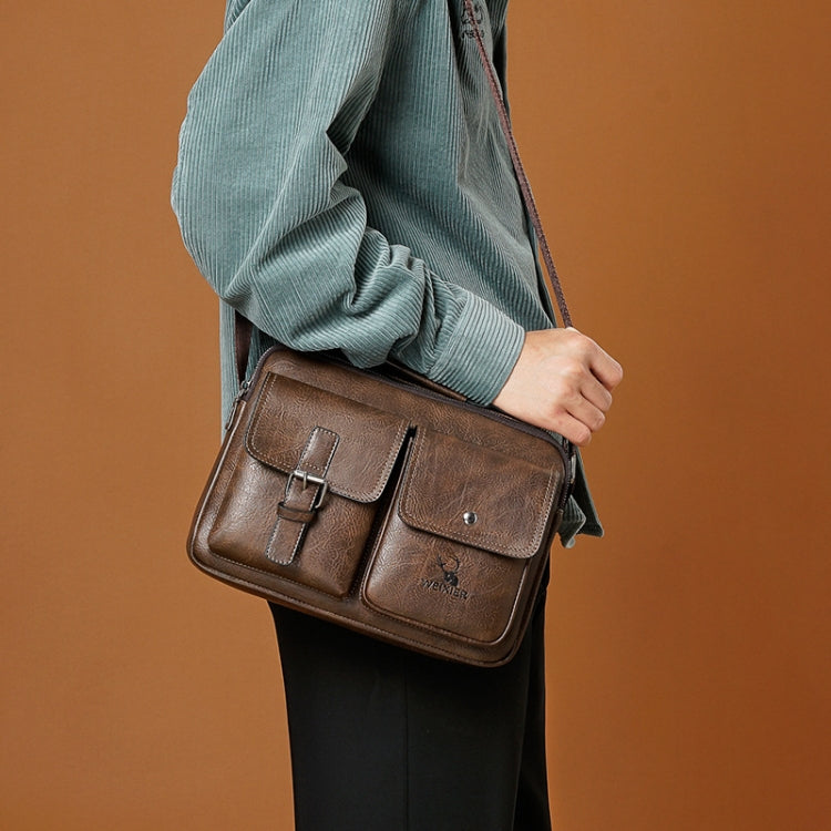 WEIXIER 9558 Large Capacity Men Bag Retro Shoulder Bag(Dark Brown)