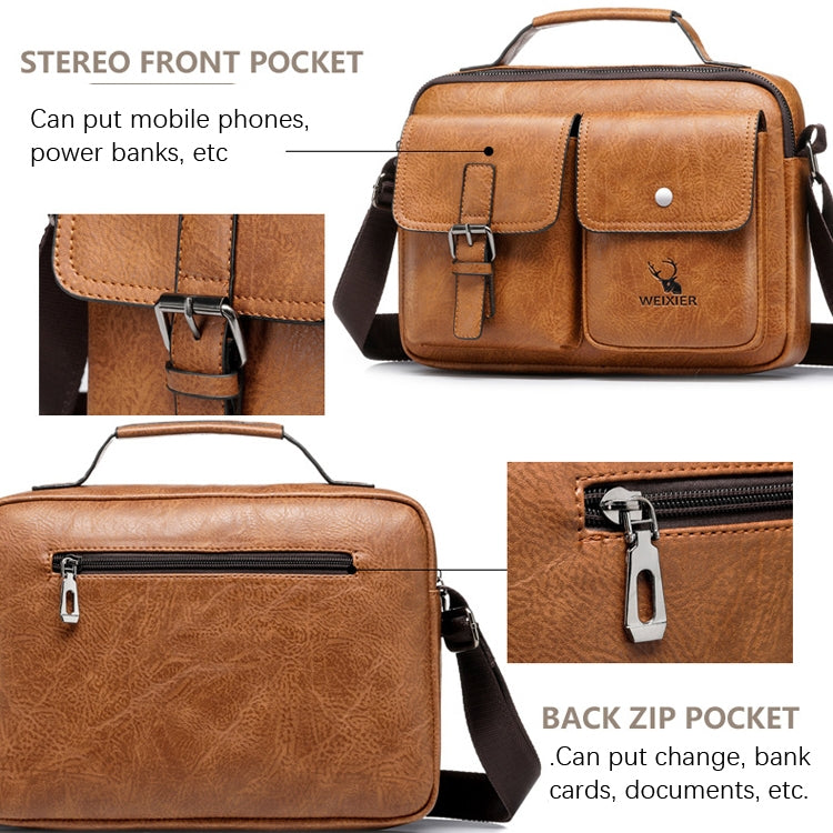 WEIXIER 9558 Large Capacity Men Bag Retro Shoulder Bag(Dark Brown)