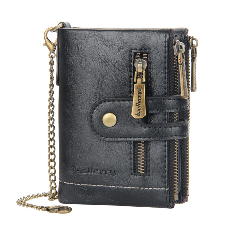 Baellerry  Short Wallet Double Zipper Tri-Fold Wallet For Men(Black)