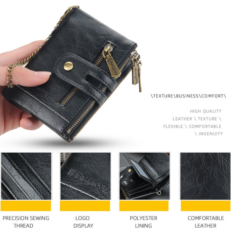 Baellerry  Short Wallet Double Zipper Tri-Fold Wallet For Men(Brown)