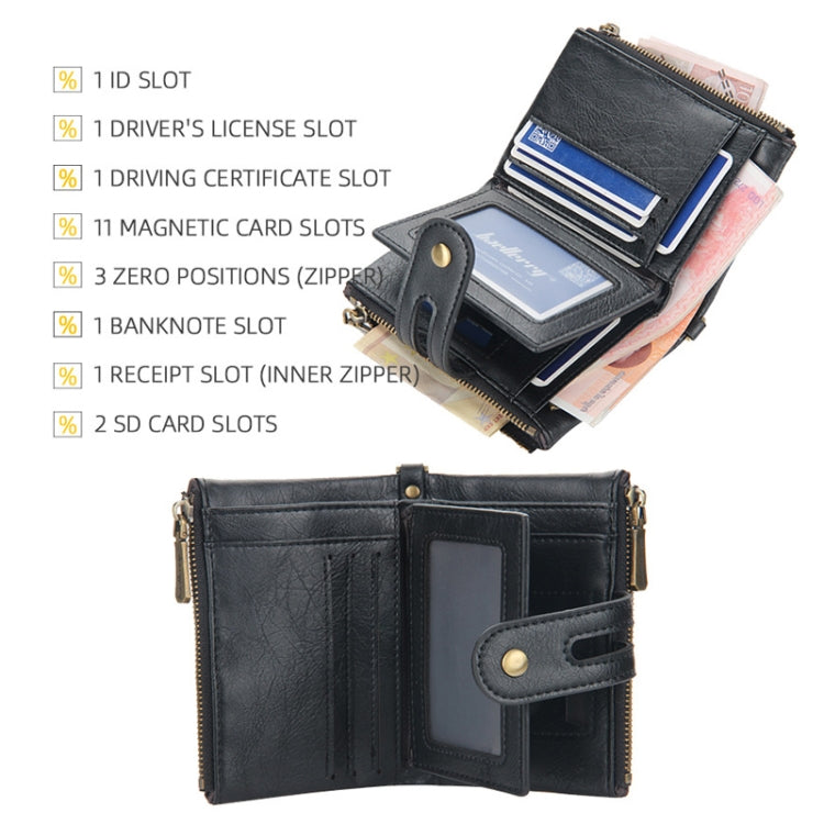 Baellerry  Short Wallet Double Zipper Tri-Fold Wallet For Men(Khaki)