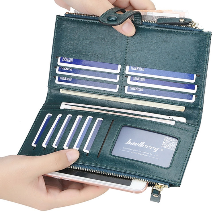 Baellerry  Ladies Long Large Capacity Buckle Zip Clutch Multi-Card Wallet(Brown)