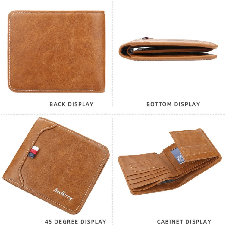 Baellerry Short Wallet Tri-fold Horizontal Coin Purse For Men(Red Brown)