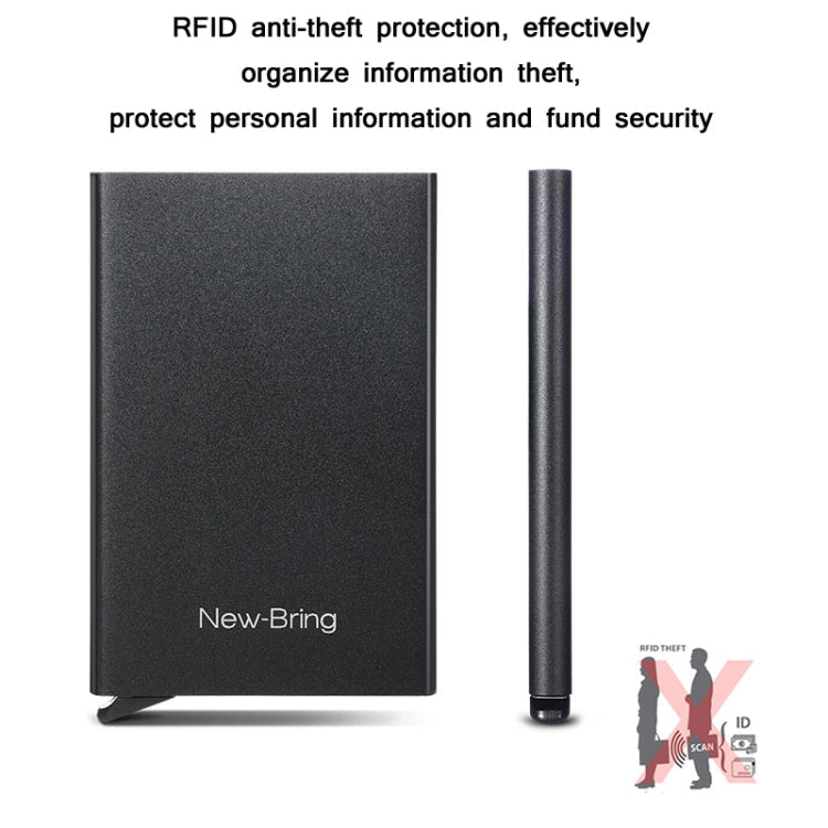 NEWBRING Metal Wallet Automatic Pop-up Anti-degaussing Card Holder, Colour: Black