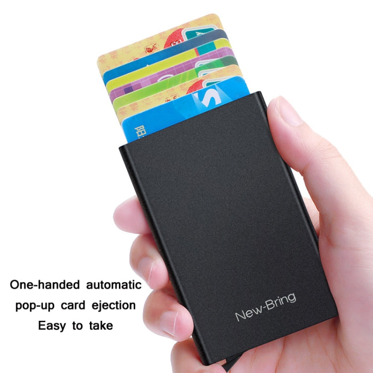 NEWBRING Metal Wallet Automatic Pop-up Anti-degaussing Card Holder, Colour: Black With Back Stickers