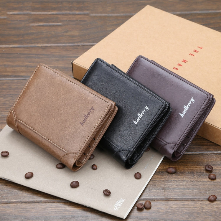 Baellerry D1307 Men Vertical Multi-card Tri-fold Small Wallet Thin Buckle Coin Purse(Khaki)