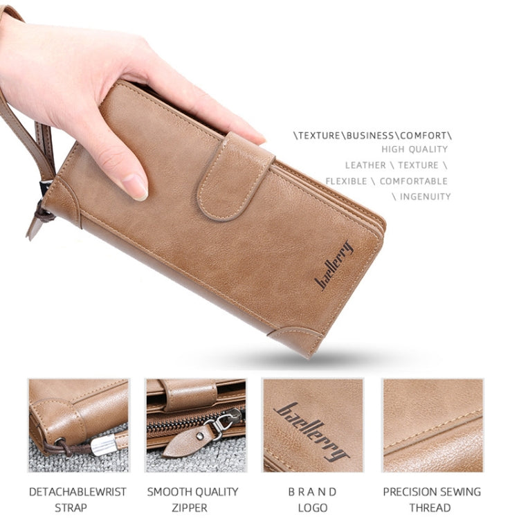 Baellerry S6701 Men Wallet Business Multi-card Mid-length Clutch Buckle Zipper Coin Purse(Brown)