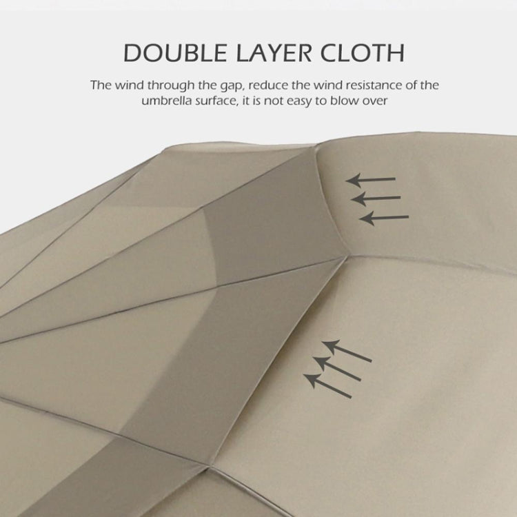 PARACHASE Ten-bone Double-layer Large Windproof Business Automatic Folding Umbrella(Khaki)