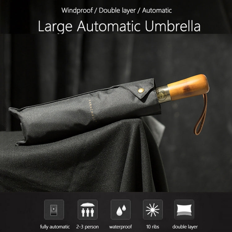PARACHASE Ten-bone Double-layer Large Windproof Business Automatic Folding Umbrella(Khaki)