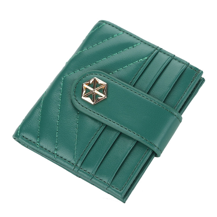 BOISEEN  Ladies Card Holder Embossed Multi-Card Slot Buckle Bank Card Holder Small Wallet(Green)