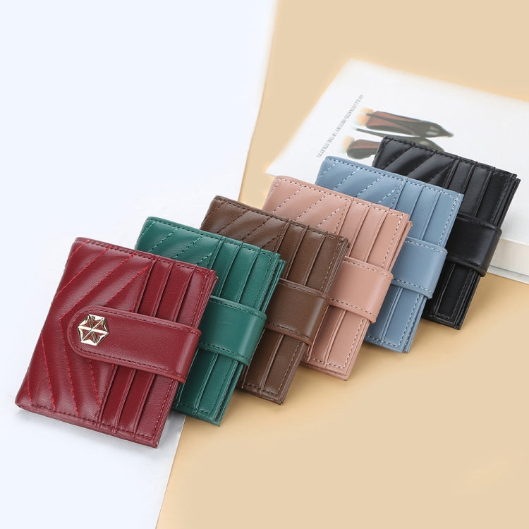 BOISEEN  Ladies Card Holder Embossed Multi-Card Slot Buckle Bank Card Holder Small Wallet(Pink)