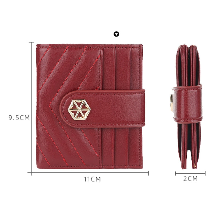 BOISEEN  Ladies Card Holder Embossed Multi-Card Slot Buckle Bank Card Holder Small Wallet(Dark Red)