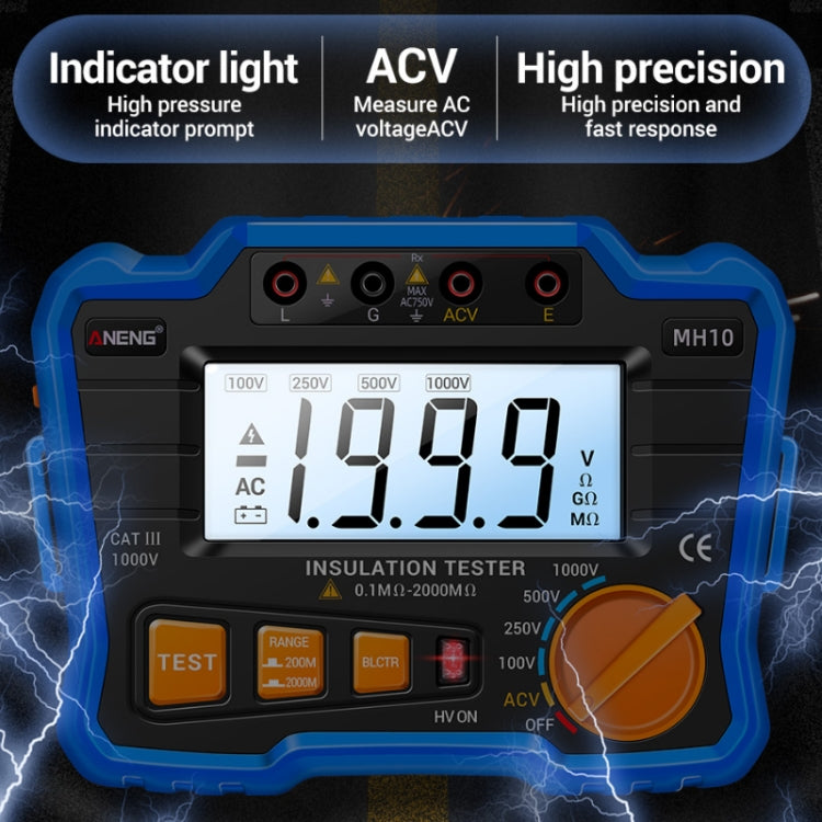 ANENG MH10 Digital High Precision Insulation Resistance Tester, Orange, Blue
