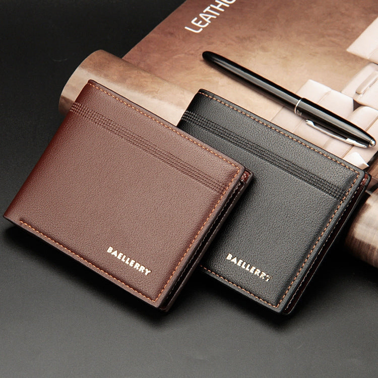 Baellerry Men Short Wallet Multi-card Lychee Pattern Business Wallet(Brown)