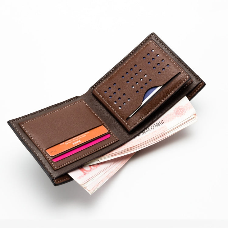 Baellerry Men Short Wallet Multi-card Lychee Pattern Business Wallet(Brown)