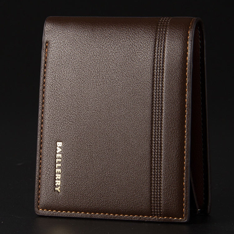 Baellerry Men Short Wallet Multi-card Lychee Pattern Business Wallet(Brown)