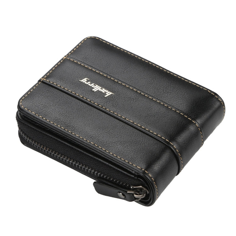 Baellerry Men Short Wallet Buckle Multi-card Coin Purse Tri-fold Zip Wallet(Black)