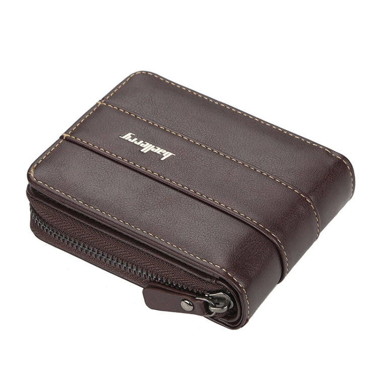 Baellerry Men Short Wallet Buckle Multi-card Coin Purse Tri-fold Zip Wallet(Dark Coffee)