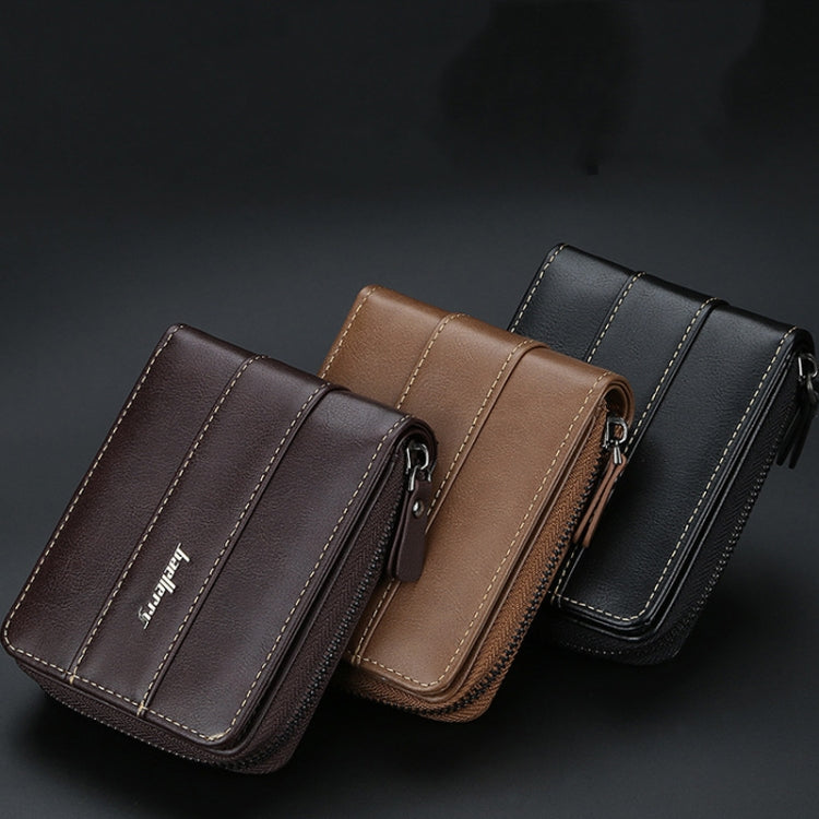 Baellerry Men Short Wallet Buckle Multi-card Coin Purse Tri-fold Zip Wallet(Dark Coffee)