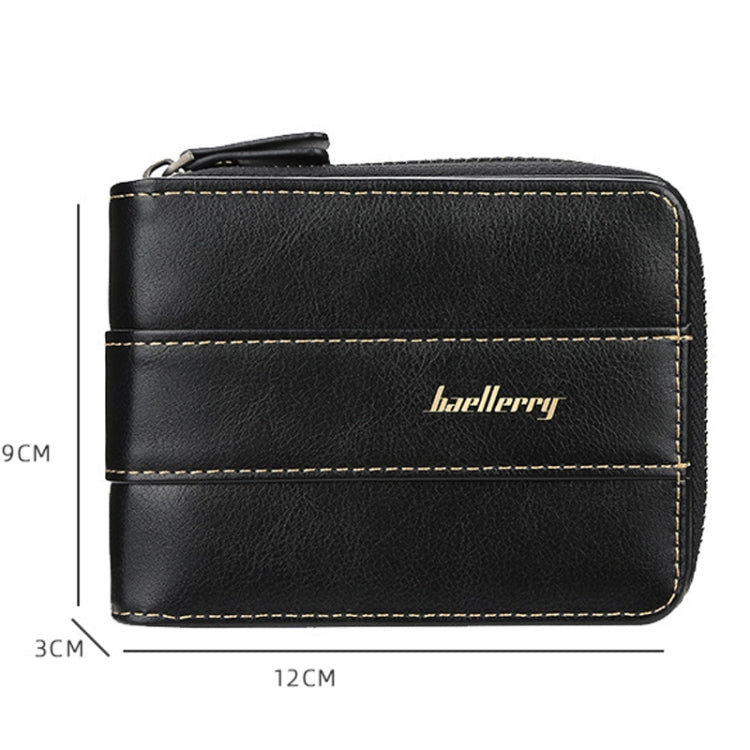 Baellerry Men Short Wallet Buckle Multi-card Coin Purse Tri-fold Zip Wallet(Black)