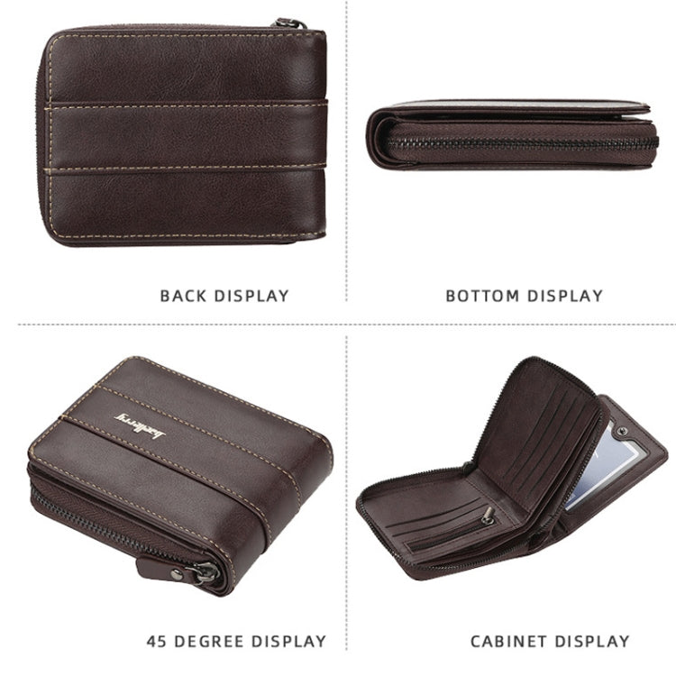 Baellerry Men Short Wallet Buckle Multi-card Coin Purse Tri-fold Zip Wallet(Light-coffee)