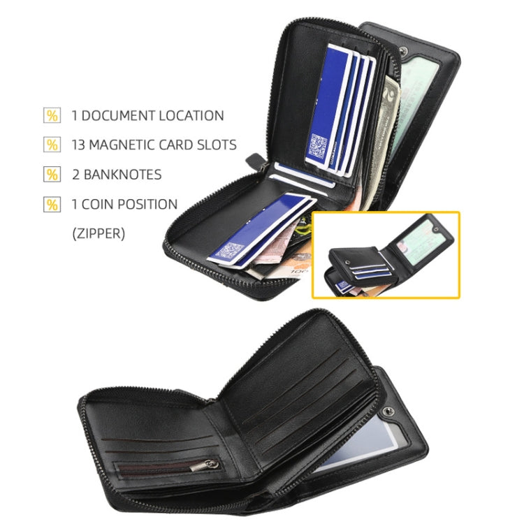 Baellerry Men Short Wallet Buckle Multi-card Coin Purse Tri-fold Zip Wallet(Dark Coffee)
