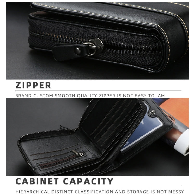 Baellerry Men Short Wallet Buckle Multi-card Coin Purse Tri-fold Zip Wallet(Black)
