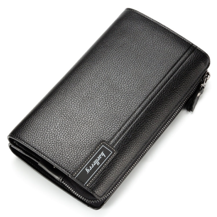 Baellerry Men PU Leather Clutch Business Casual  Lychee Pattern Zipper Wallet(Black)