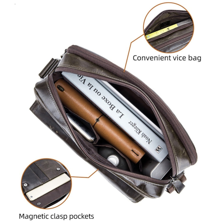 BULL CAPTAIN  Double Layer Leather One Shoulder Messenger Bag For Men(Beige)