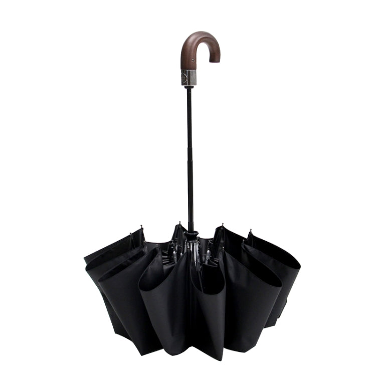 PARACHASE Solid Wood Bending Handle 10 Bone Three Fold Automatic Umbrella(Navy)