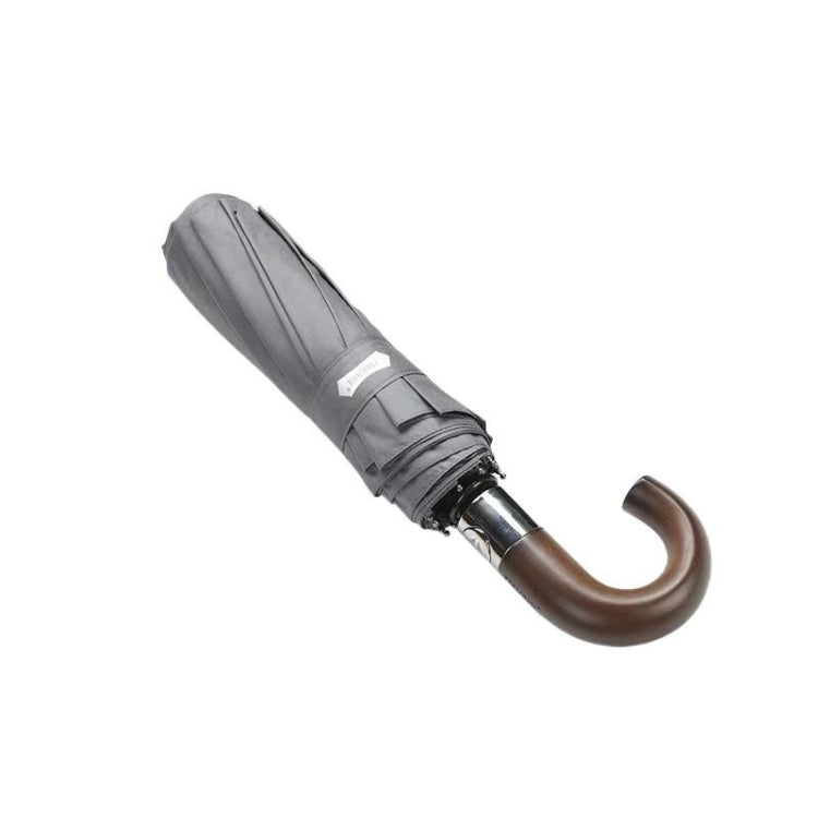 PARACHASE Solid Wood Bending Handle 10 Bone Three Fold Automatic Umbrella(Grey)