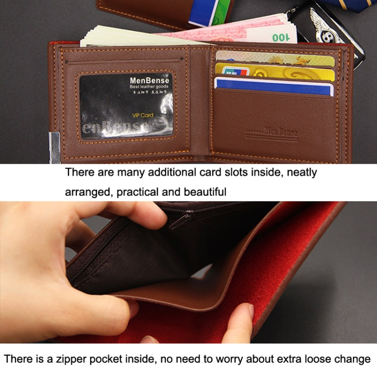 MenBense Short Fashion Leisure Iron Side Pumping Card Clip Wallet(Light Brown)