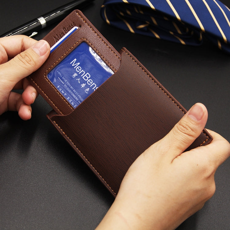 MenBense Short Fashion Leisure Iron Side Pumping Card Clip Wallet(Light Brown)