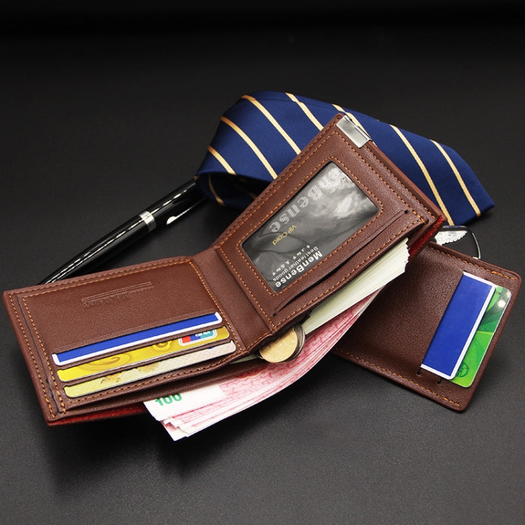 MenBense Short Fashion Leisure Iron Side Pumping Card Clip Wallet(Black)