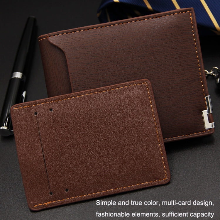 MenBense Short Fashion Leisure Iron Side Pumping Card Clip Wallet(Light Brown)