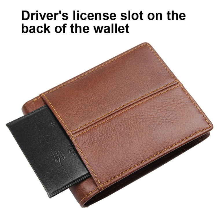 Men Retro Portable Wallet Short Cowhide Leather Wallet(Coffee)