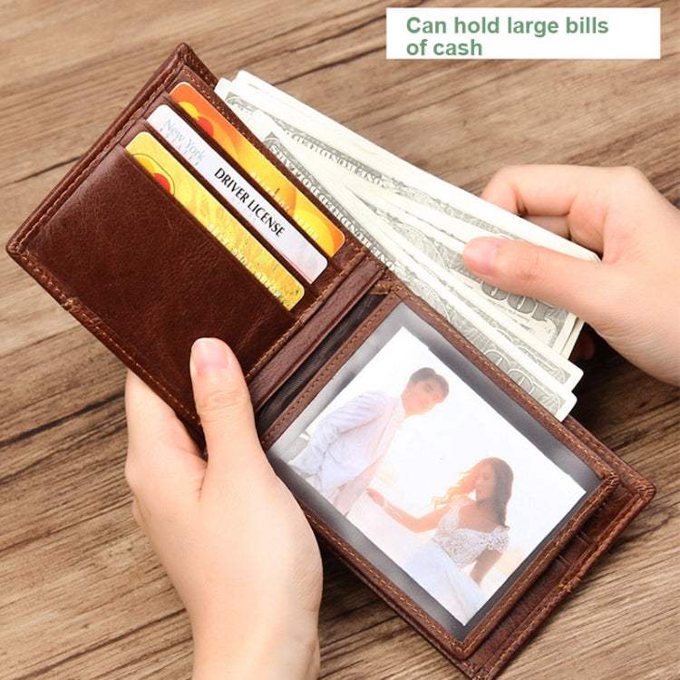Men Retro Portable Wallet Short Cowhide Leather Wallet(Coffee)