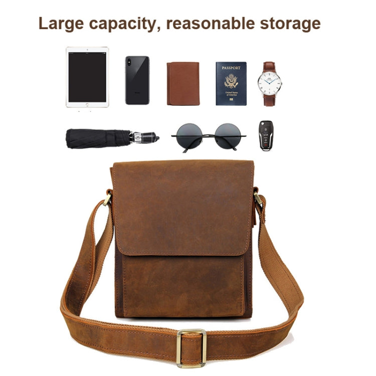Vintage Crazy Horse Leather Men Shoulder Bag Messenger Bag(Brown Yellow)