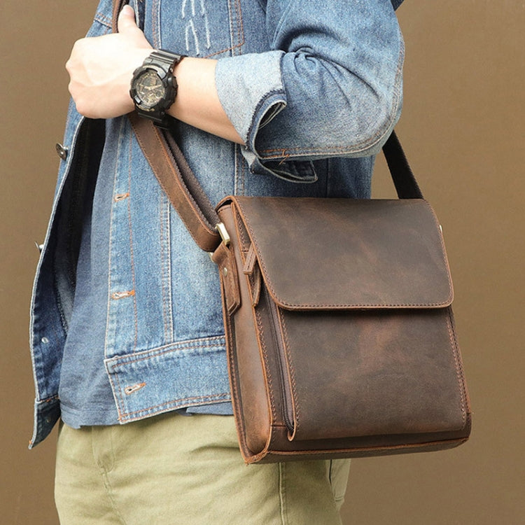 Vintage Crazy Horse Leather Men Shoulder Bag Messenger Bag(Brown)