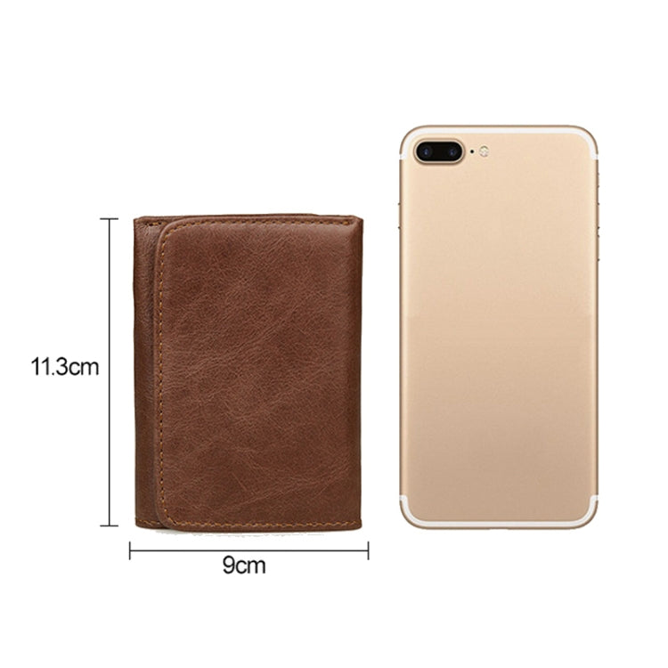 Men Casual Retro RFID Blocking Anti-Scanning Cowhide Leather Short Wallet(Maroon)