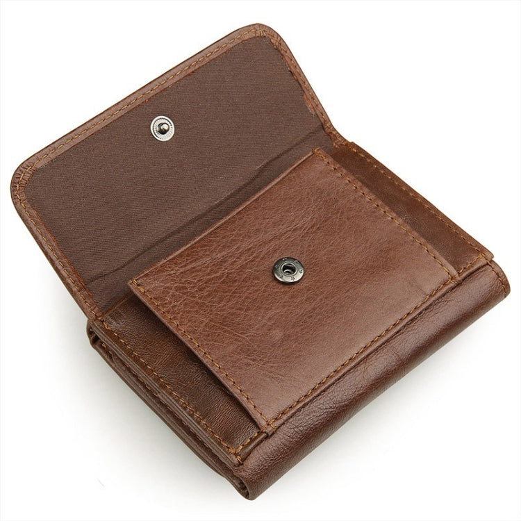 Men Casual Retro RFID Blocking Anti-Scanning Cowhide Leather Short Wallet(Maroon)
