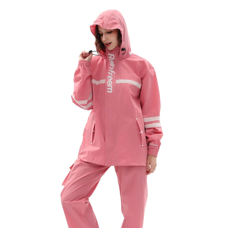 Raninfreem Outdoor Fashion Double Riding Reflection Raincoat Rain Pants Suit S(Cherry Powder)