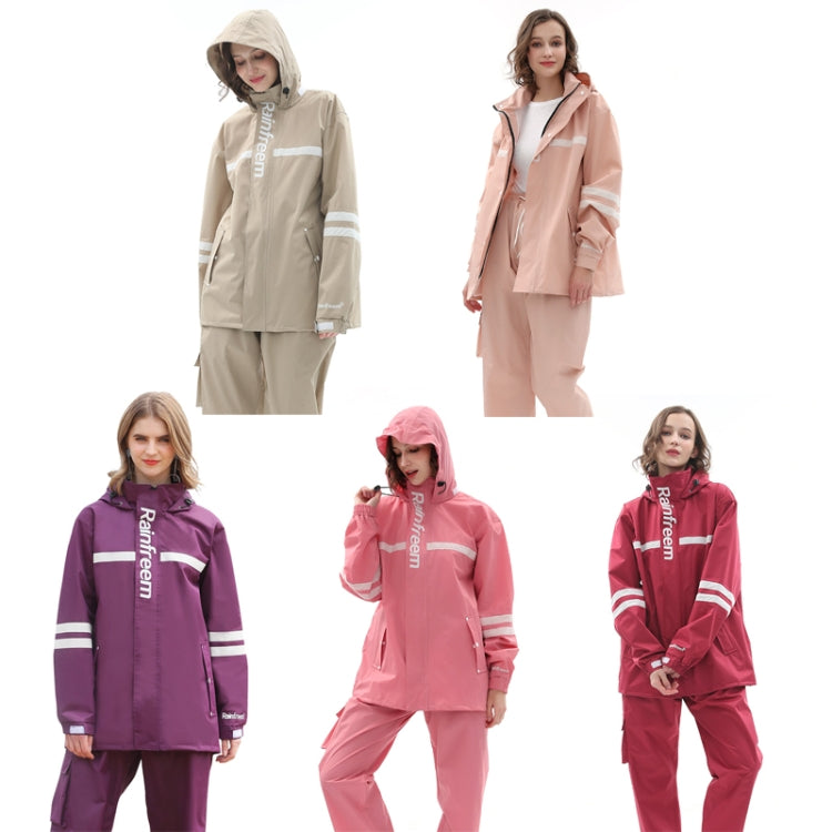 Raninfreem Outdoor Fashion Double Riding Reflection Raincoat Rain Pants Suit L(Cherry Powder)