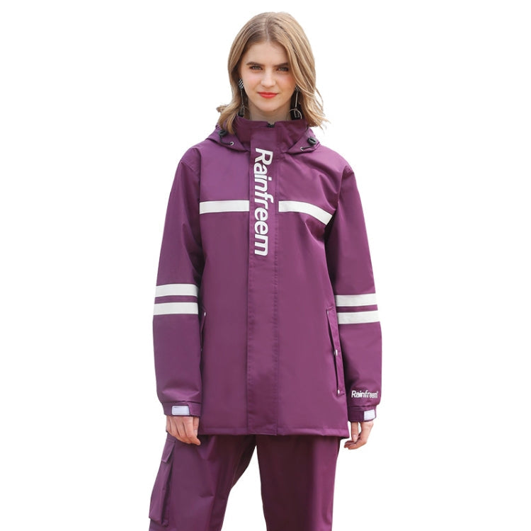 Raninfreem Outdoor Fashion Double Riding Reflection Raincoat Rain Pants Suit M(Purple)