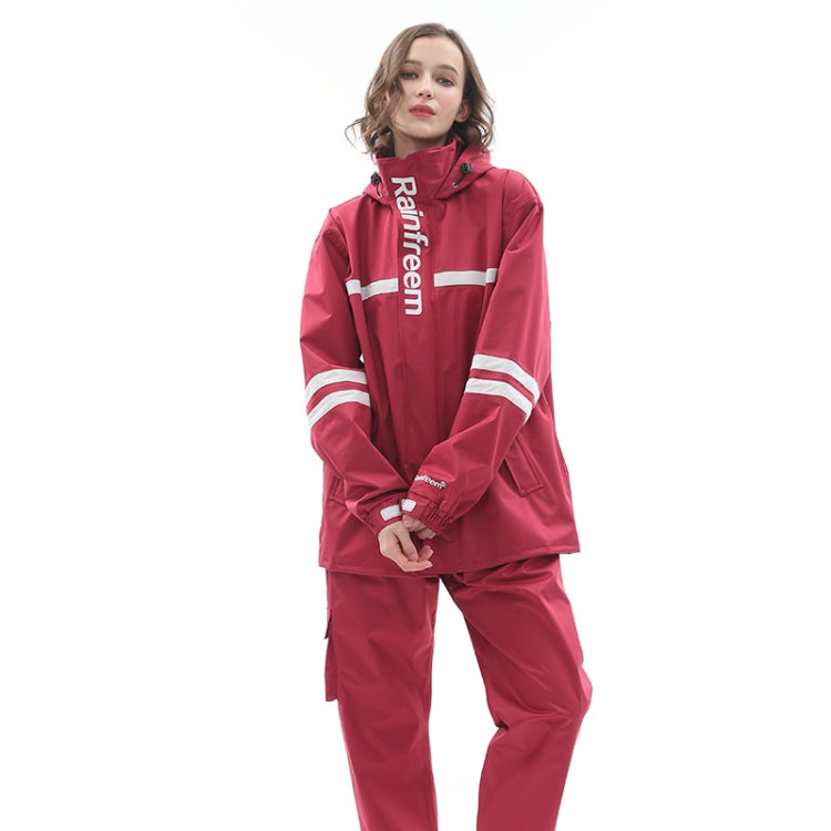 Raninfreem Outdoor Fashion Double Riding Reflection Raincoat Rain Pants Suit M(Jujube Red)