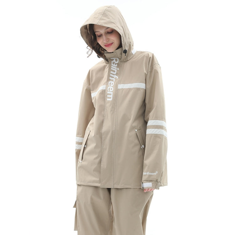 Raninfreem Outdoor Fashion Double Riding Reflection Raincoat Rain Pants Suit XL(Light Brown)