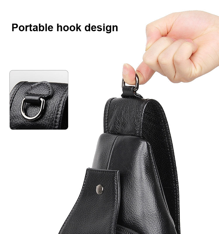 Casual Men Chest Bag First Layer Cowhide Messenger Bag(Black)