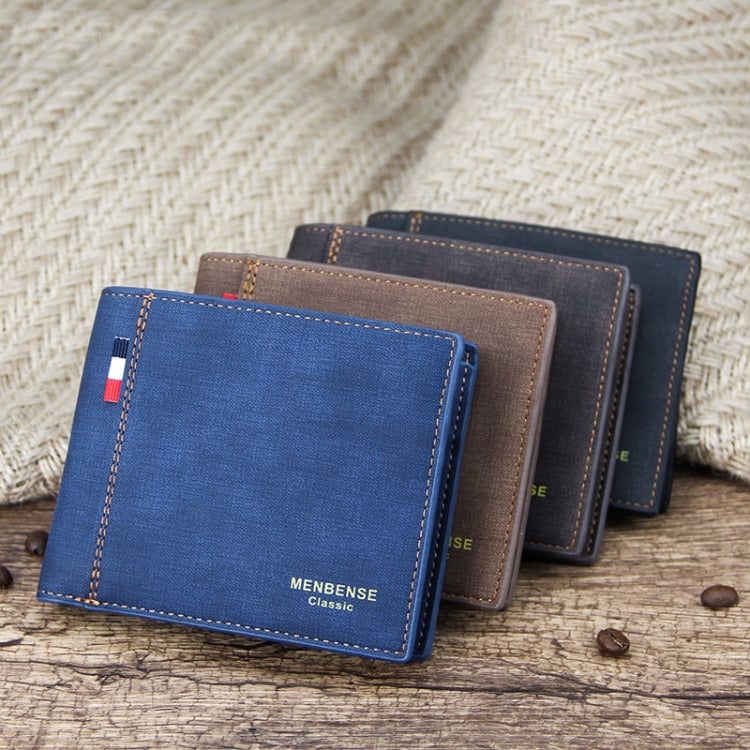MenBense Frosted PU Short Large Capacity Fashion Retro Three Fold Bag Men Wallet(Light-Light)